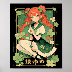Saint Patricks Day Anime Girl Manga Green Kawaii C Poster