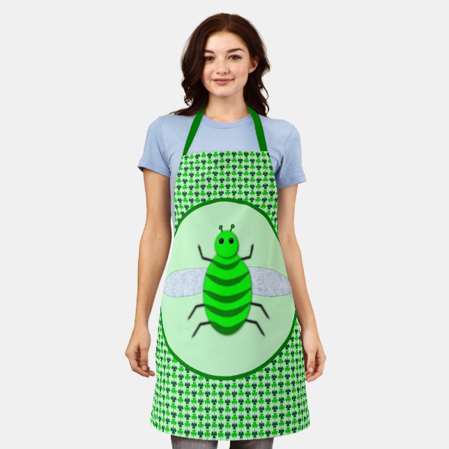 Saint Patricks Day Bee and Shamrocks Apron (Worn)