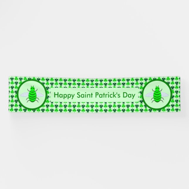 Saint Patricks Day Bee and Shamrocks Banner (Horizontal)