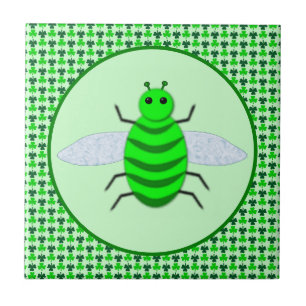 Saint Patricks Day Bee and Shamrocks Ceramic Tile