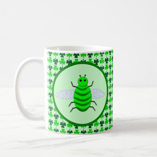 Saint Patricks Day Bee and Shamrocks Coffee Mug (Left)