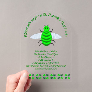 Saint Patricks Day Bee and Shamrocks Custom Acrylic Invitations