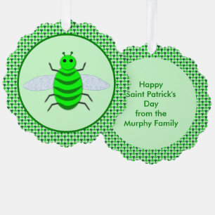 Saint Patricks Day Bee and Shamrocks Custom Tree Decoration Card