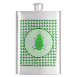 Saint Patricks Day Bee and Shamrocks Hip Flask