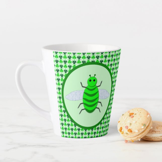Saint Patricks Day Bee and Shamrocks Latte Mug (In Situ)