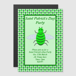 Saint Patricks Day Bee and Shamrocks Magnetic Invitation