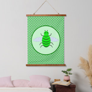 Saint Patricks Day Bee and Shamrocks Patterned Hanging Tapestry