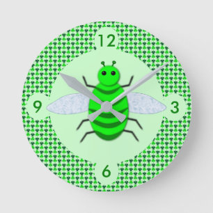 Saint Patricks Day Bee and Shamrocks Round Clock