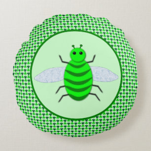 Saint Patricks Day Bee and Shamrocks Round Cushion