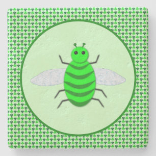 Saint Patricks Day Bee and Shamrocks Stone Coaster