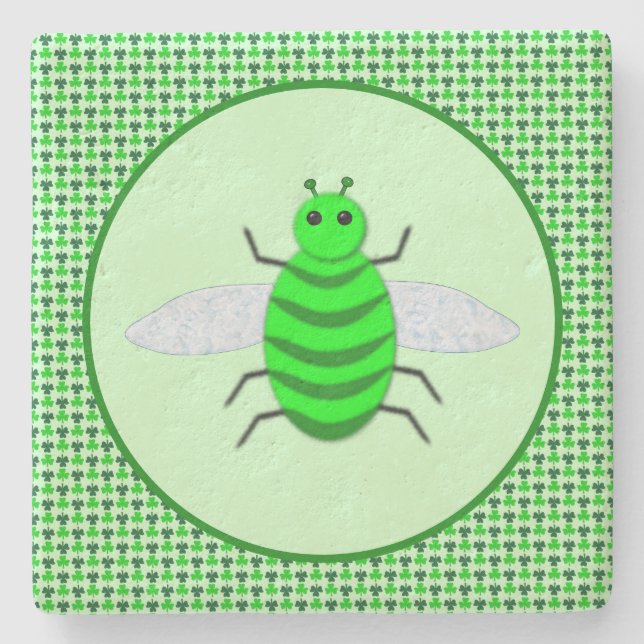 Saint Patricks Day Bee and Shamrocks Stone Coaster (Front)