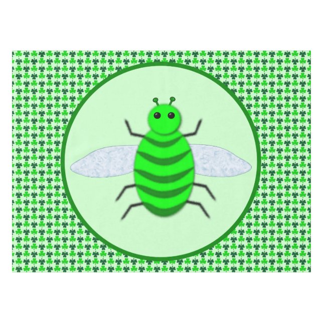 Saint Patricks Day Bee and Shamrocks Tablecloth (Front (Horizontal))