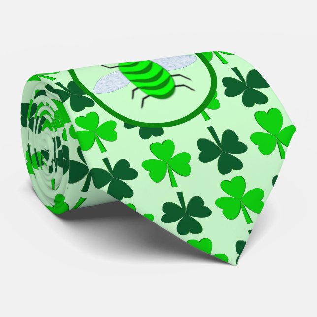 Saint Patricks Day Bee and Shamrocks Tie (Rolled)