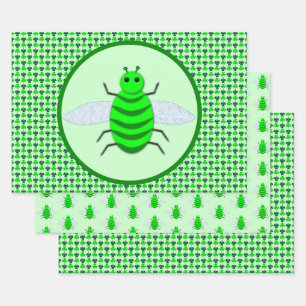 Saint Patricks Day Bee and Shamrocks Wrapping Paper Sheet