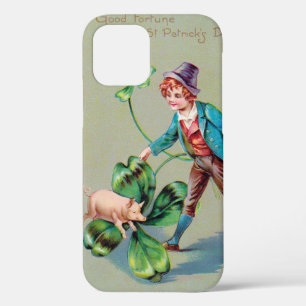 Saint Patrick's Day Boy & Lucky Pig, Vintage iPhone 12 Case