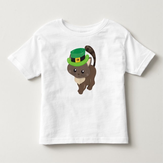 Saint Patrick's Day, Brown Cat, Leprechaun Hat Toddler T-Shirt (Front)