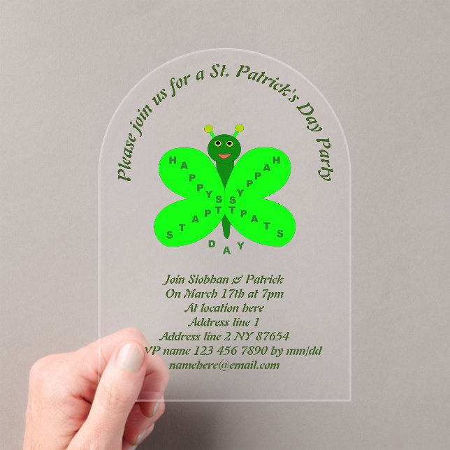 Saint Patrick's Day Butterfly Custom Acrylic Invitations (Insitu (Handheld))