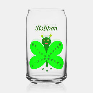Saint Patricks Day Butterfly Custom Name Can Glass