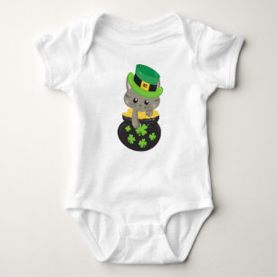 Saint Patrick's Day Cat, Clovers, Pot Of Gold Baby Bodysuit