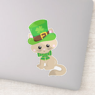 Saint Patrick's Day Cat, Leprechaun Hat, Clovers