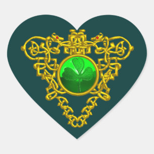 SAINT PATRICK'S DAY CELTIC HEART,GREEN SHAMROCK HEART STICKER