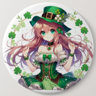 Saint Patrick's Day clover anime girl 6 Cm Round Badge