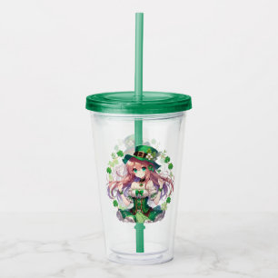 Saint Patrick's Day clover anime girl Acrylic Tumbler