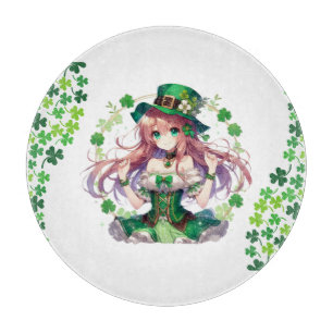 Saint Patrick's Day clover anime girl Cutting Board