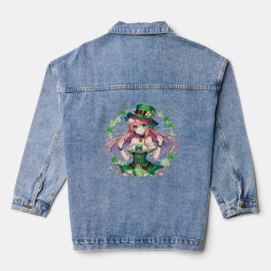 Saint Patrick's Day clover anime girl Denim Jacket
