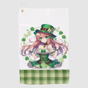 Saint Patrick's Day clover anime girl Golf Towel