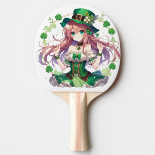 Saint Patrick's Day clover anime girl Ping Pong Paddle