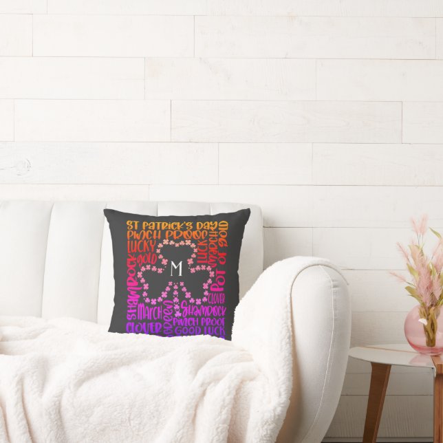 Saint Patricks Day Clover Leaf Initial Cushion (Couch)