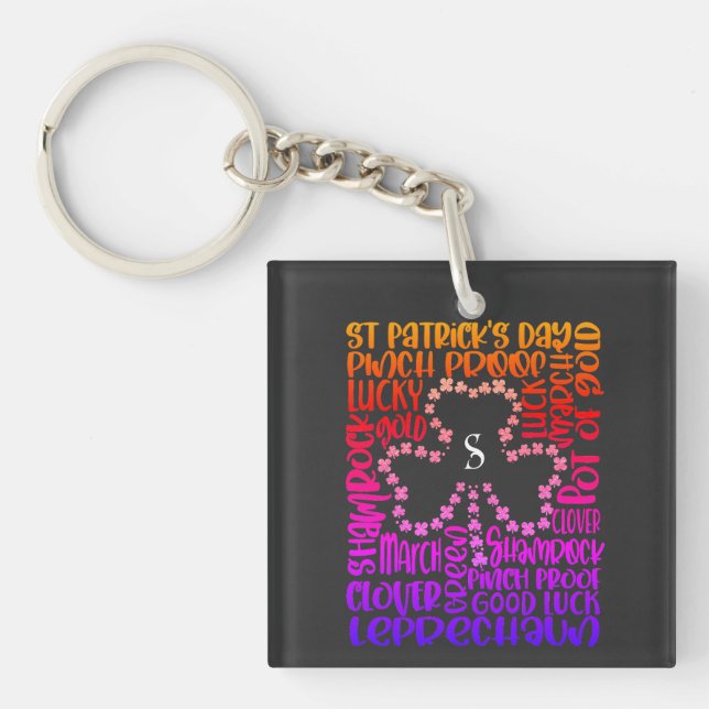 Saint Patricks Day Clover Leaf Initial Key Ring (Front)