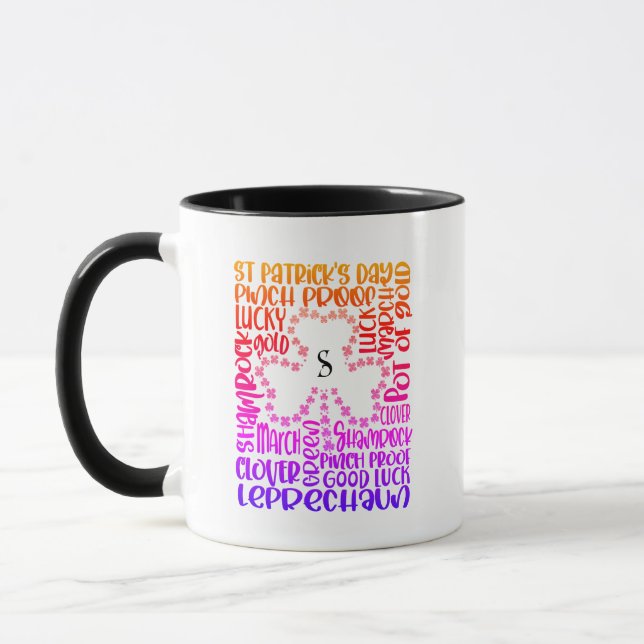Saint Patricks Day Clover Leaf Initial Mug (Left)