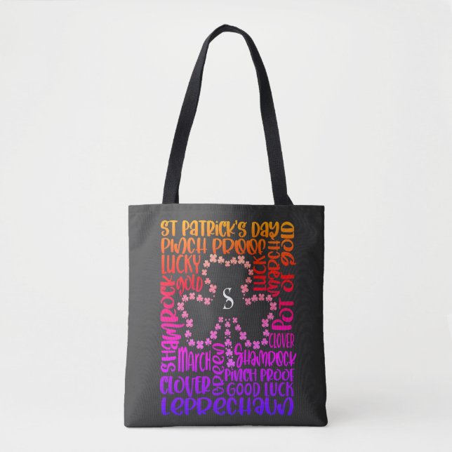Saint Patricks Day Clover Leaf Initial Tote Bag (Front)