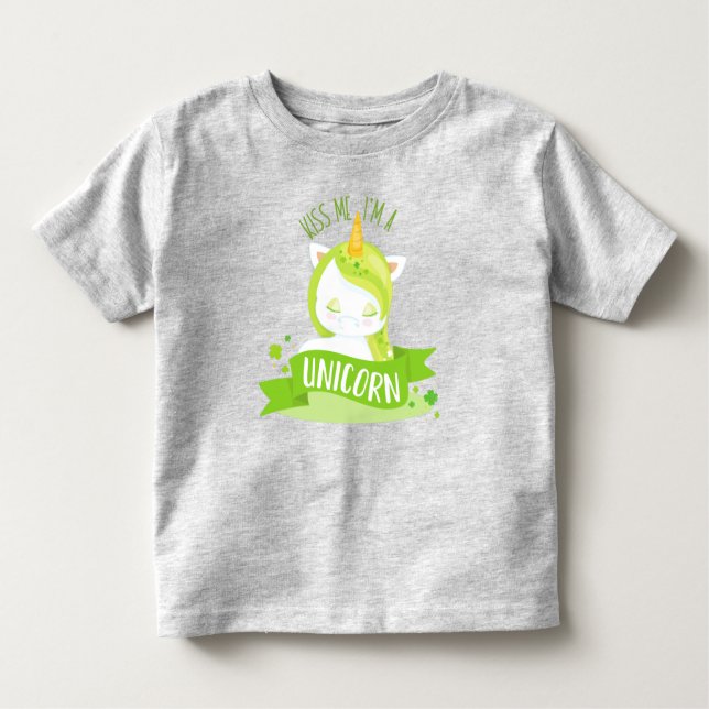 Saint Patrick's Day, Clovers, Kiss Me I'm Unicorn  Toddler T-Shirt (Front)