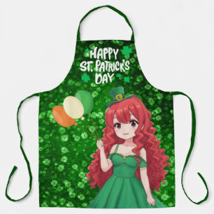 Saint Patrick's day cute, Irish anime lass Apron