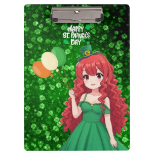Saint Patrick's day cute, Irish anime lass Clipboard