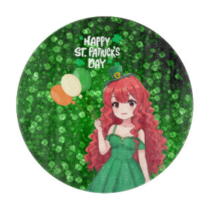  Saint Patrick's day cute, Irish anime lass  Cutting Board
