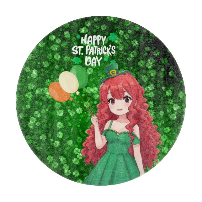  Saint Patrick's day cute, Irish anime lass  Cutting Board (Front)