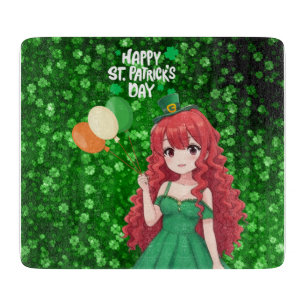  Saint Patrick's day cute, Irish anime lass  Cutting Board