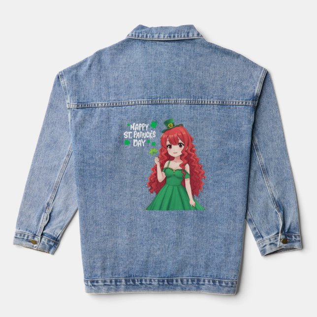  Saint Patrick's day cute, Irish anime lass  Denim Jacket (Back)