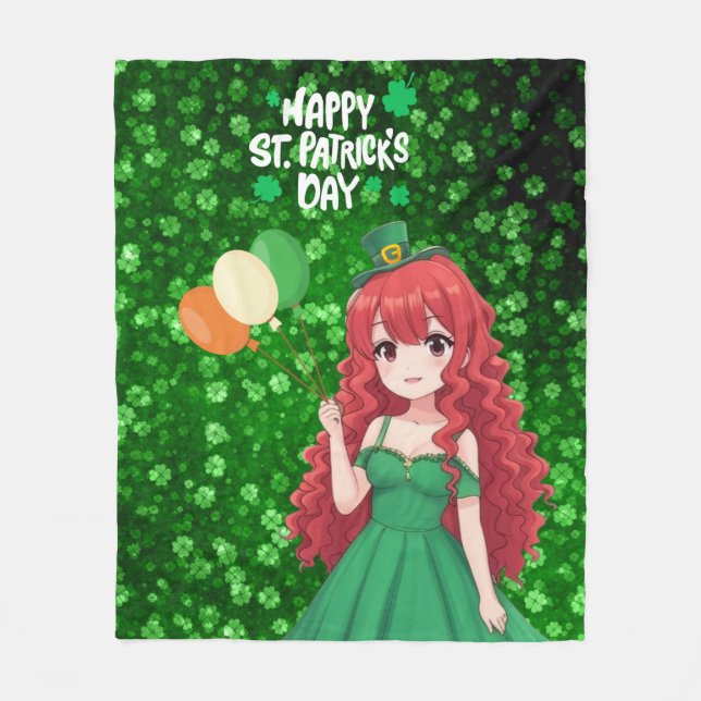  Saint Patrick's day cute, Irish anime lass  Fleece Blanket (Front)