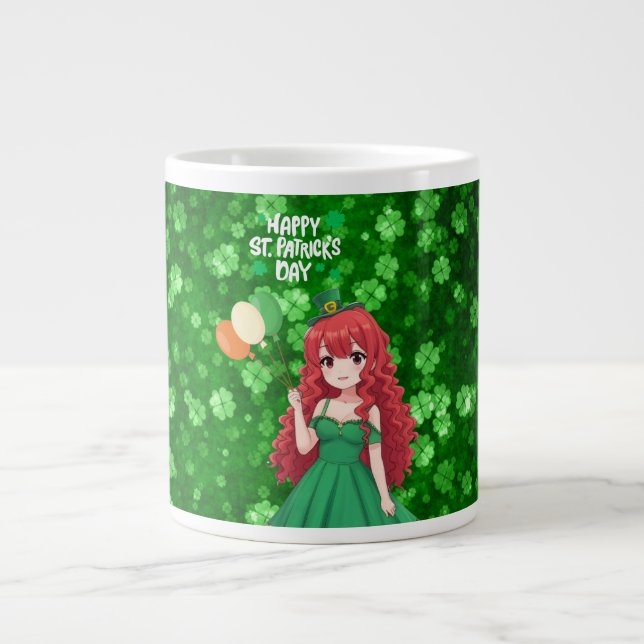 Saint Patrick's day cute, Irish anime lass  Large Coffee Mug (Front)