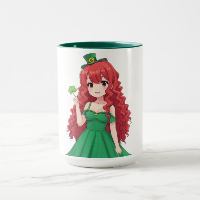  Saint Patrick's day cute, Irish anime lass  Mug (Center)