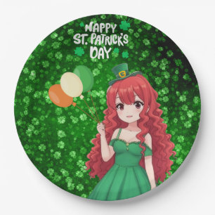Saint Patrick's day cute, Irish anime lass Paper Plate