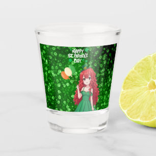 Saint Patrick's day cute, Irish anime lass Shot Glass