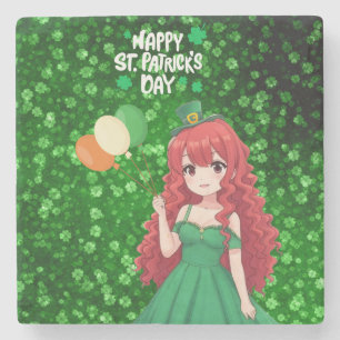 Saint Patrick's day cute, Irish anime lass Stone Coaster