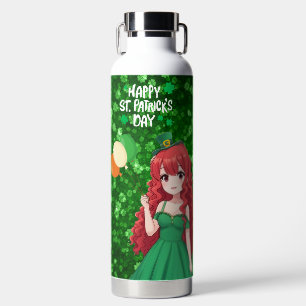 Saint Patrick's day cute, Irish anime lass Water Bottle
