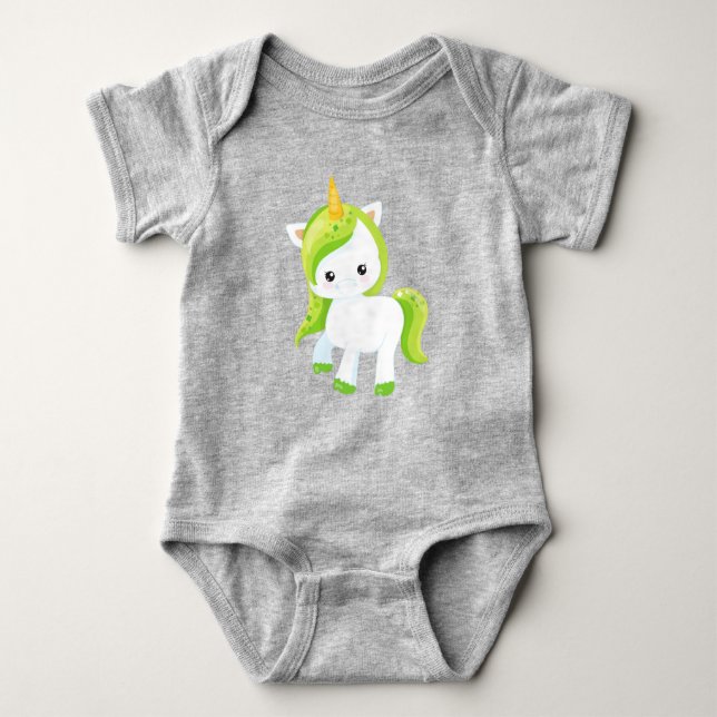 Saint Patrick's Day, Cute Unicorn, Magical Unicorn Baby Bodysuit (Front)